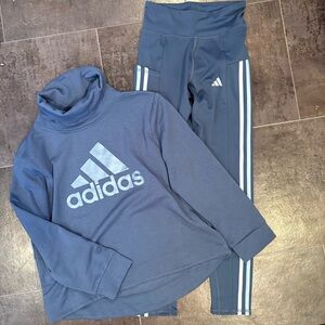 Girls Adidas Leggings & Mock Neck Sweatshirt Set Large (14) blue cozy soft